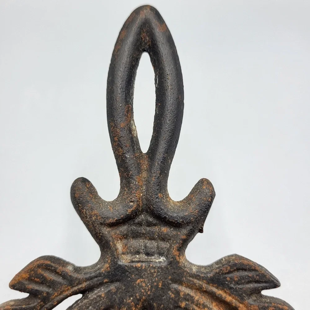 Vintage Cast Iron Trivet Footed Candle Holder Leaf Scroll Design Black Brown
